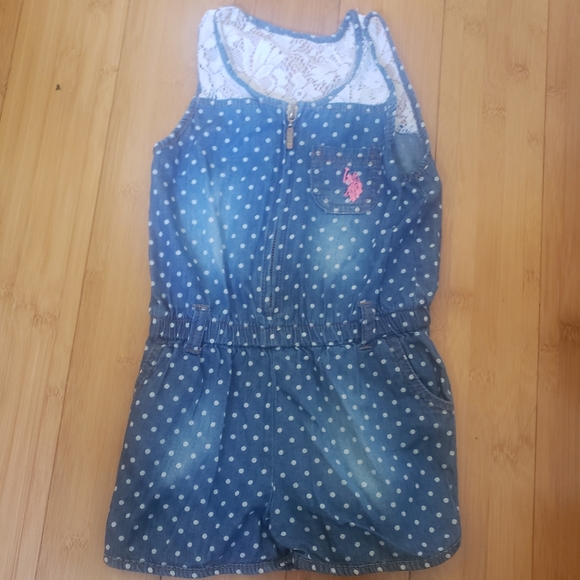 Girls 3T U.S. Polo Assn Polka Dot Shorts Romper - Picture 1 of 3